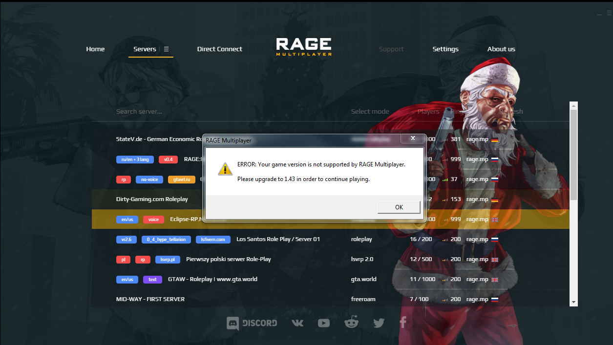 Сервера ГТА 5 Rage. Rage MP сервера. Ошибка Rage Multiplayer. Rage Roleplay. Game version is not supported